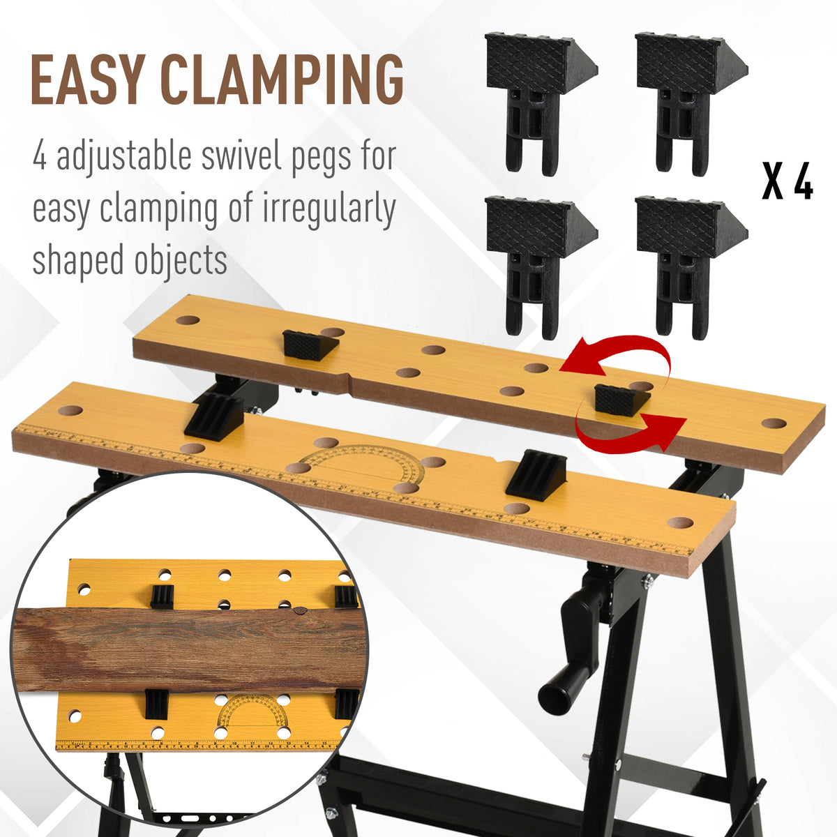 Foldable Work Bench w/ 4 Adjustable Clamps, Carpenter Saw Table, MDF Surface, Steel Frame, Portable Work Bench 100kg/220lbs Capacity, Black