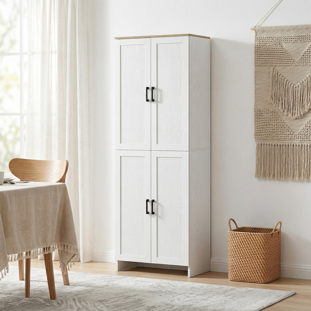 67" 4-Door Kitchen Pantry Cabinet, Freestanding Storage Cabinet Cupboard with Adjustable Shelves, White