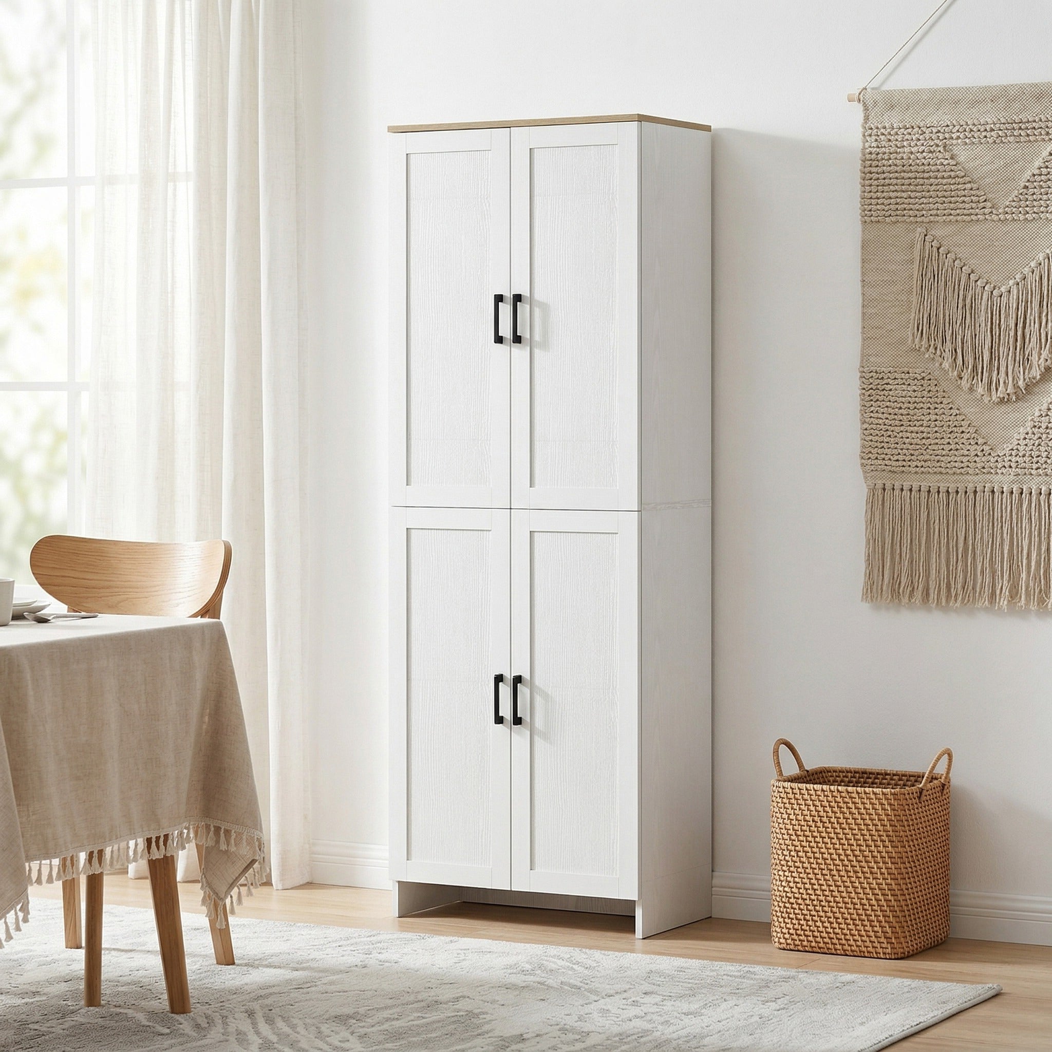 67" 4-Door Kitchen Pantry Cabinet, Freestanding Storage Cabinet Cupboard with Adjustable Shelves, White
