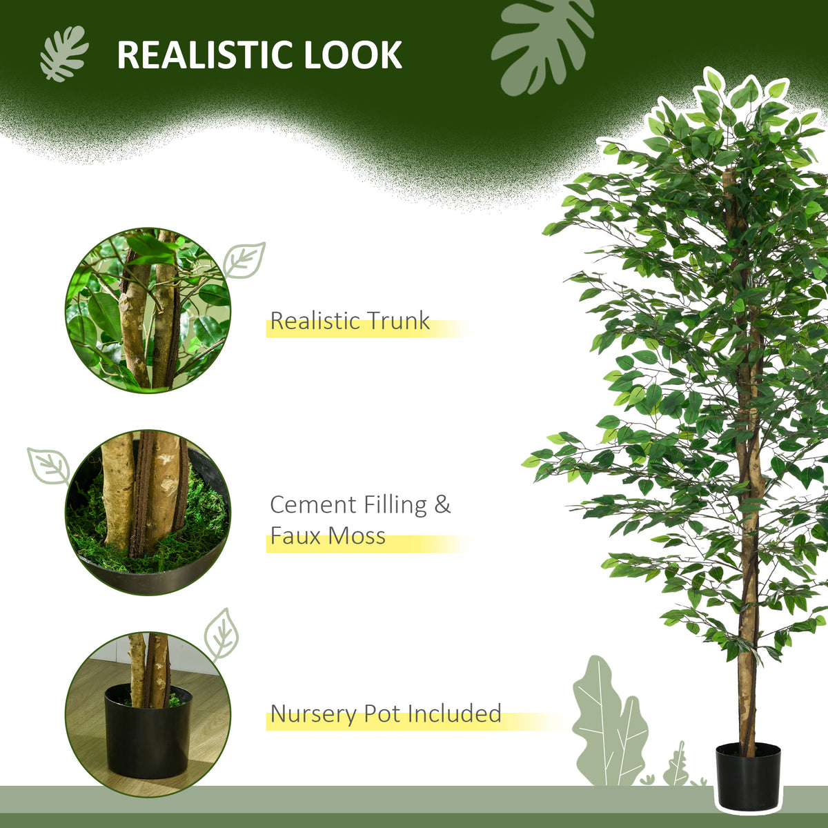 6ft Artificial Trees Ficus, Indoor Fake Plant with Pot, for Home Decor