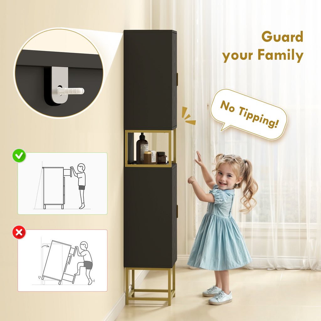 Tall Bathroom Storage Cabinet, Modern Narrow Bathroom Cabinet with Diamond Chevron Pattern and Adjustable Shelf, White