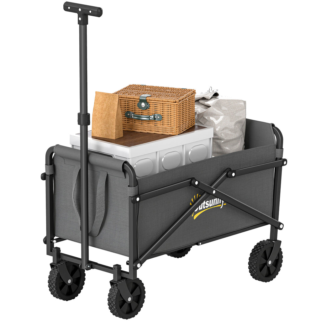 Collapsible Folding Garden Cart, Heavy Duty Lawn Wagon with Universal Wheels and Adjustable Handle, Black