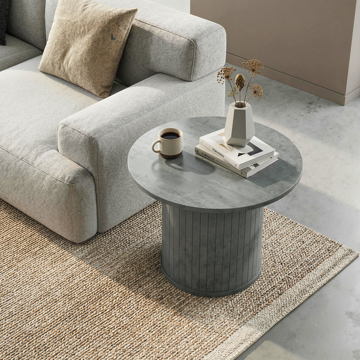 Round Coffee Table, 31.5" Center Table, Cement Grey