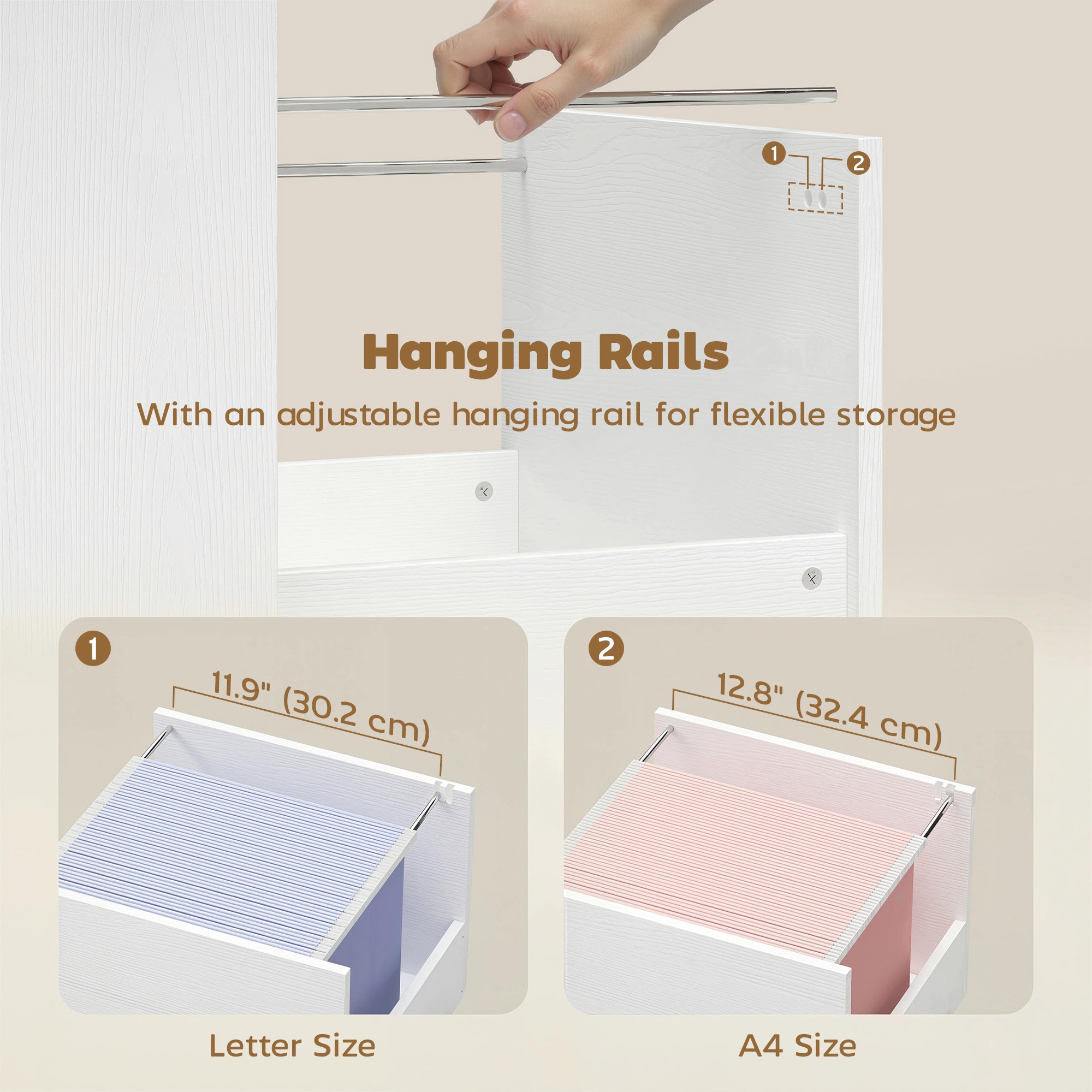 Computer Desk with 3 Drawers, 47" Home Office Desk with Adjustable Hanging Rails for Letter A4 Files, White