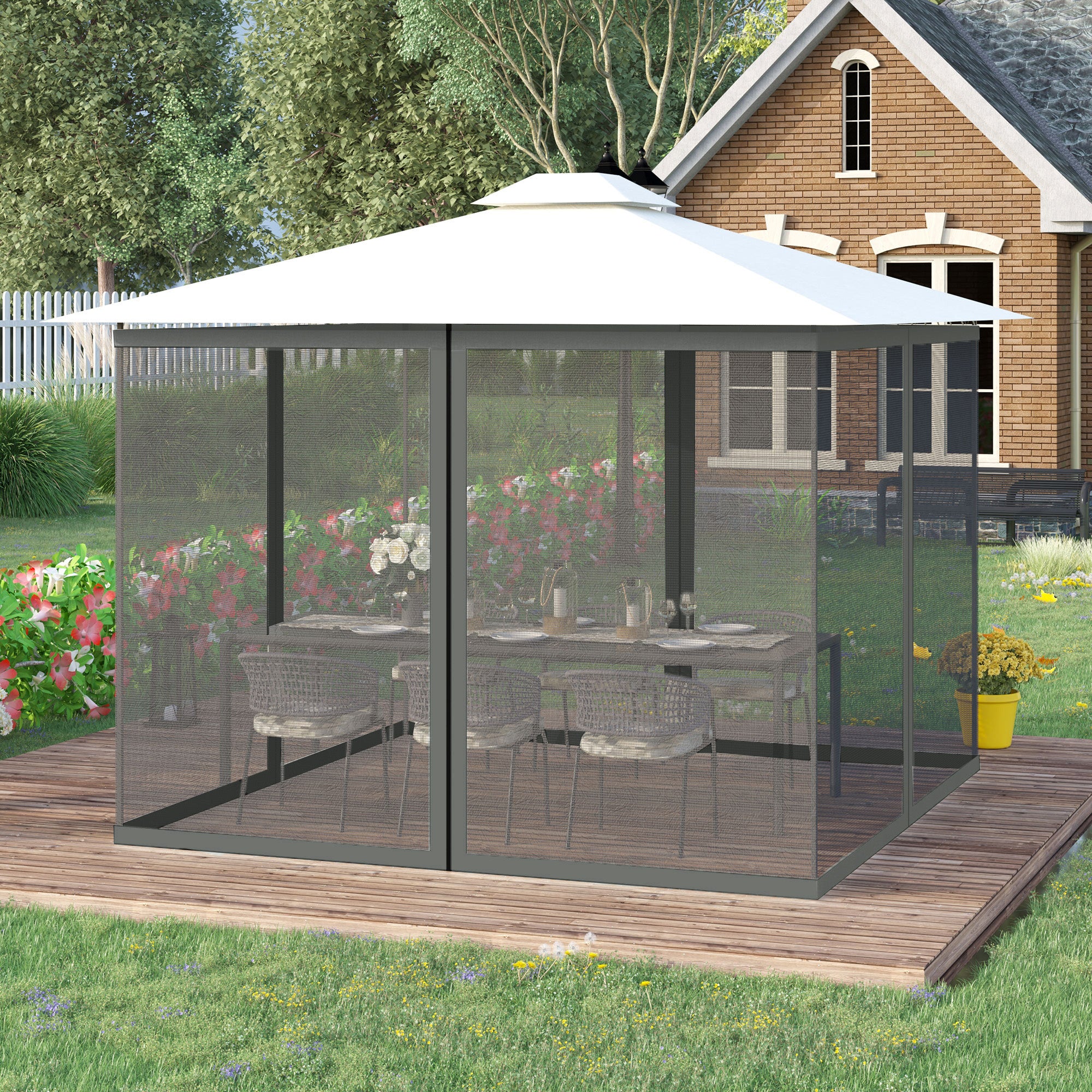 Replacement Mosquito Netting for Gazebo 10' x 12' Black Screen Walls for Canopy with Zippers, White