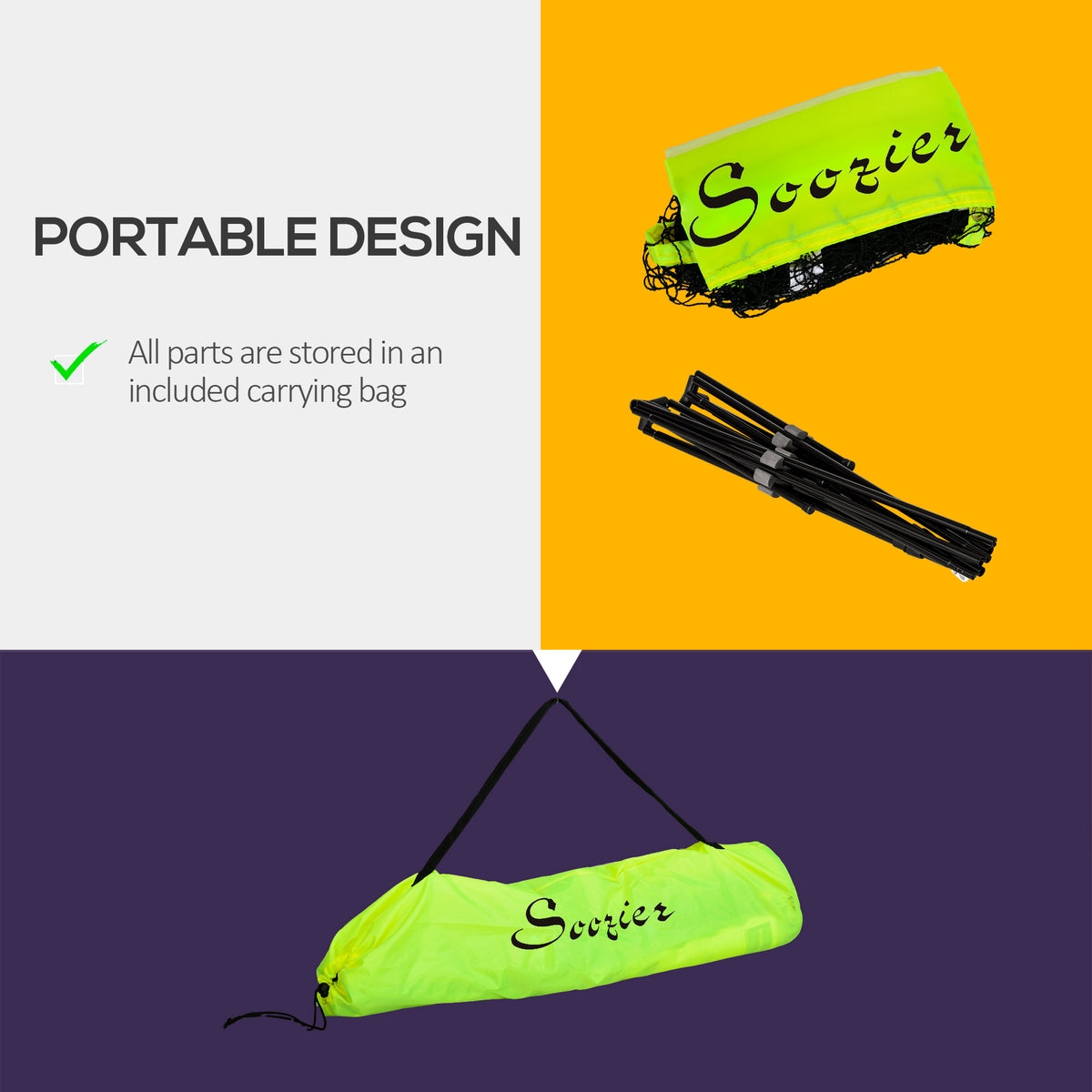Soozier 10ft Badminton Net, Height Adjustable Outdoor Sports Net with Carry Bag, for Tennis, Pickleball and Volleyball, Yellow