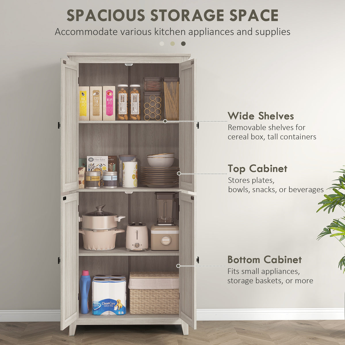 72" Freestanding Storage Cabinet, Kitchen Pantry Cabinet with Doors and Shelves for Dining Room, White
