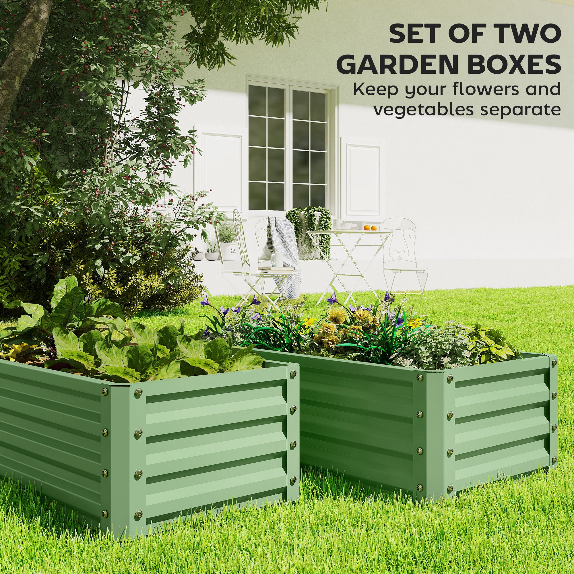 Galvanized Raised Garden Beds, Outdoor Planter Box, Set of 2, for Flowers, Herbs and Vegetables, Light Grey