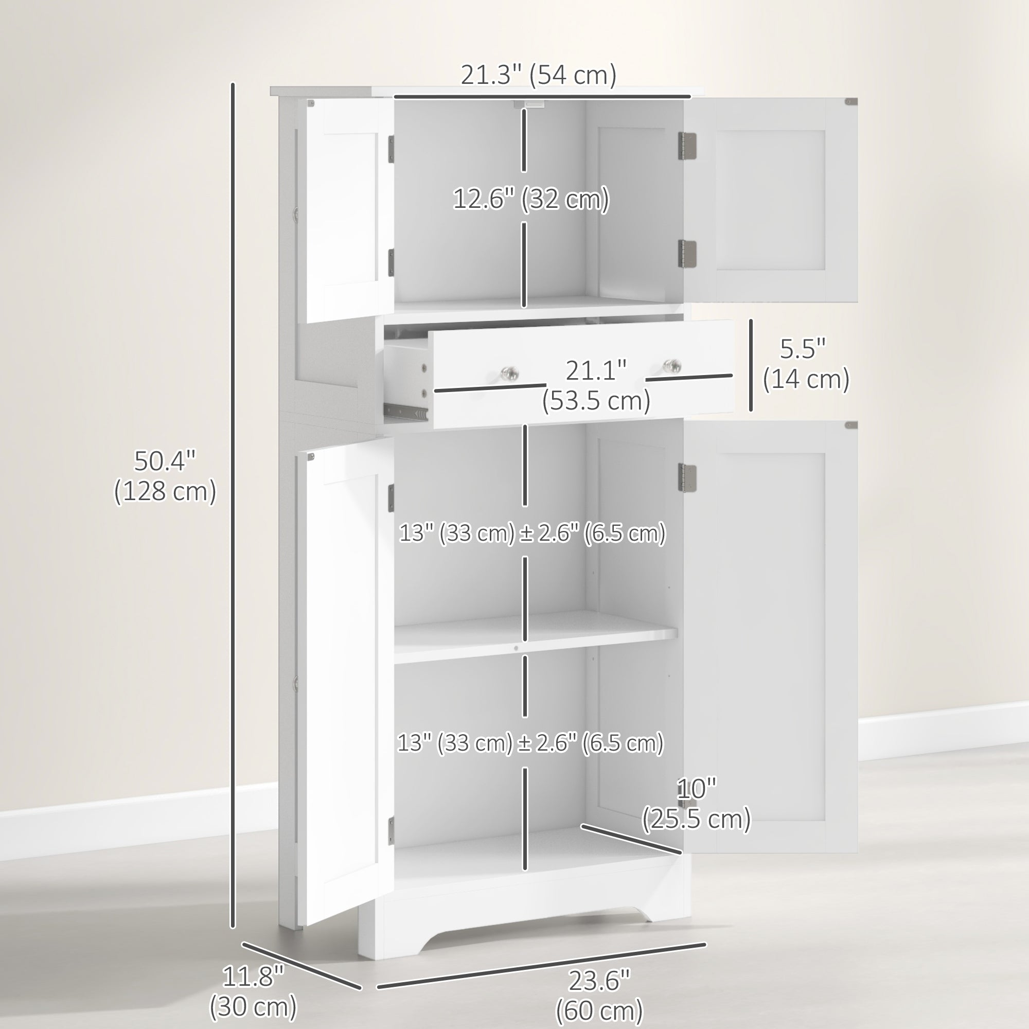 50.5" Kitchen Storage Cabinet, Modern Kitchen Pantry Cabinet with 4 Doors, Drawer, Adjustable Shelf, Black