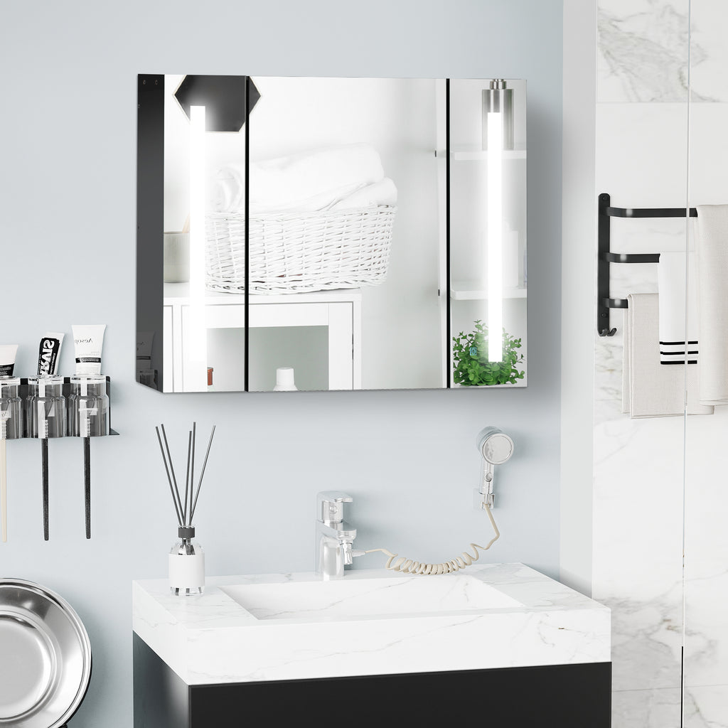 LED Medicine Cabinet with Mirror, Wall Mounted Bathroom Mirror Cabinet with Adjustable Shelves, High Gloss Black