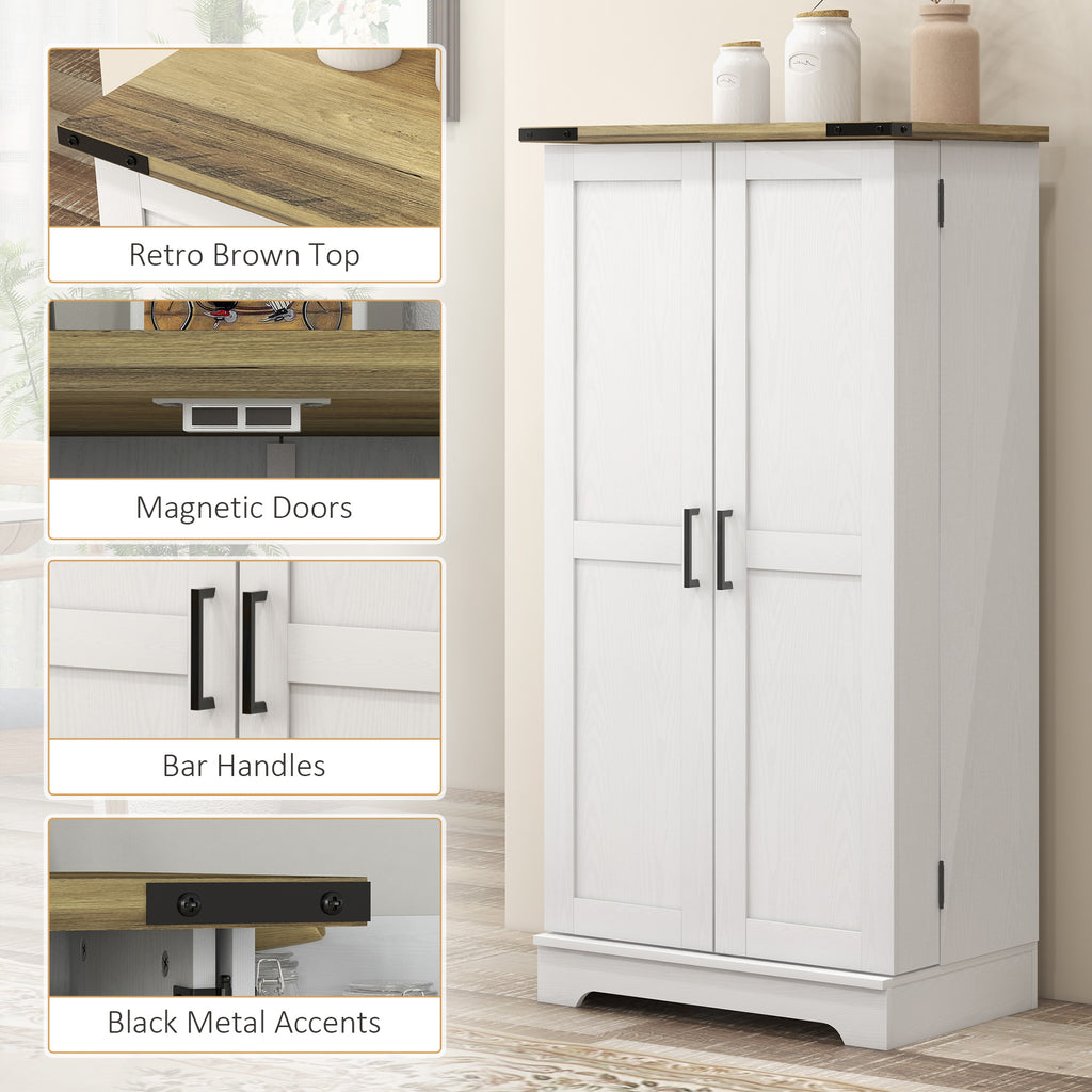 Farmhouse Kitchen Pantry Storage Cabinet, Kitchen Pantry Cabinet with Doors and Adjustable Shelves, Cream White