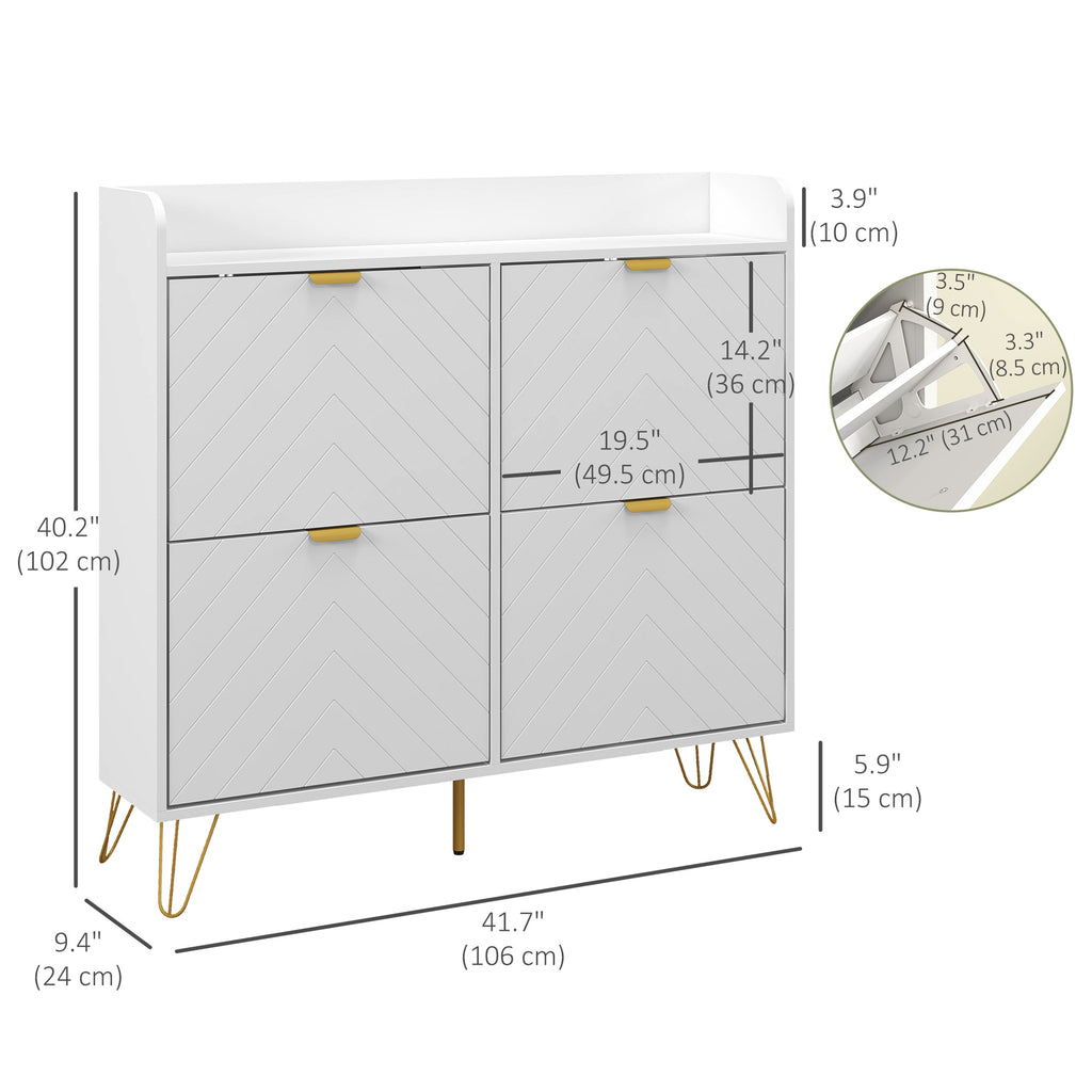 Shoe Storage Cabinet with 4 Flip Drawers and Adjustable Shelf, Shoe Cabinet for 8-16 Pairs of Shoes, White