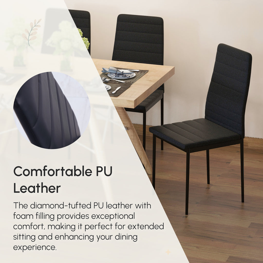 High Back Dining Chairs, Modern Upholstered PU Leather Accent Chairs with Metal Legs for Kitchen, Set of 4, Black