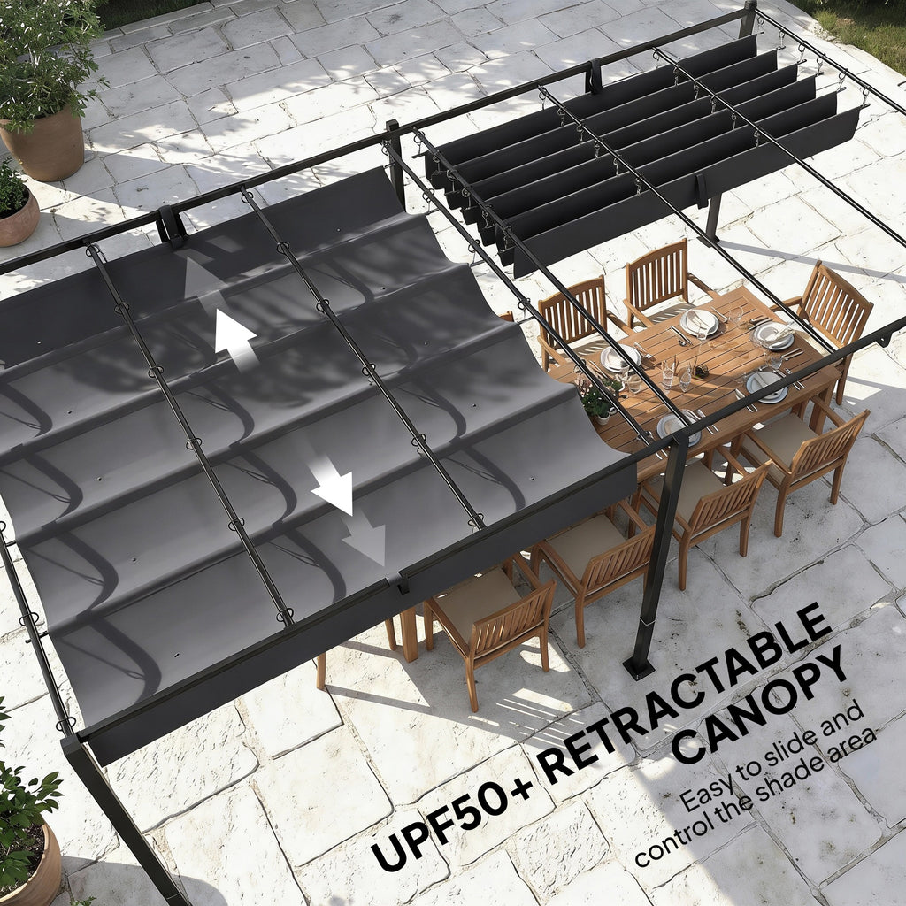 19' x 10' ፐርጎላ ምስ ዳግም ዝስሕብ ሽፋን፣ ፓትዮ ፐርጎላ ምስ ጸሓይ ጽላል መከላኸሊ፣ UV50+፣ ንፓትዮ፣ ኣትክልቲ፣ ጸሊም ግራጫ