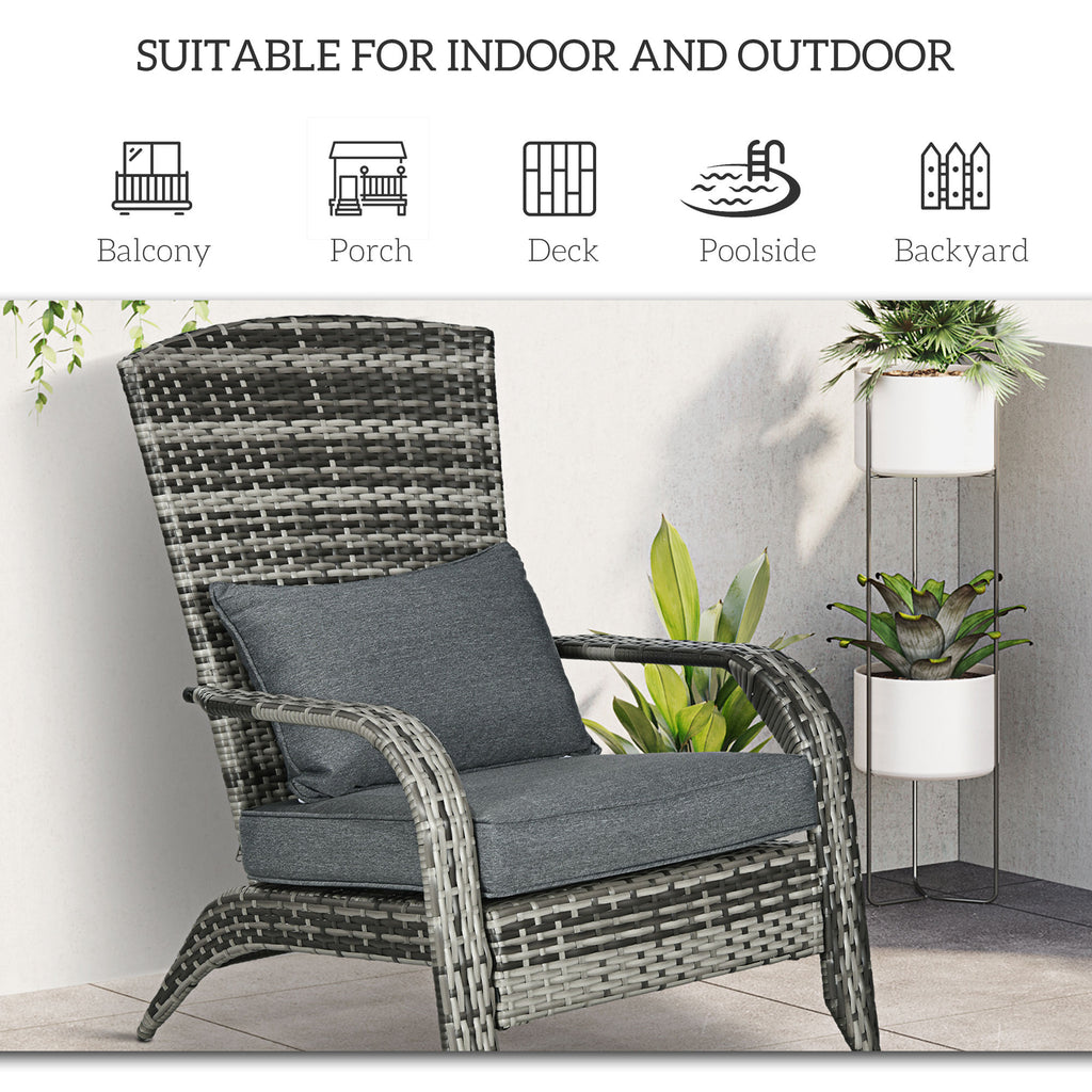 Patio Wicker Adirondack Chair, Outdoor PE Rattan Fire Pit Chair, Muskoka Chair w/ Soft Cushions, Tall Curved Backrest and Comfortable Armrests for Deck Garden, Blue