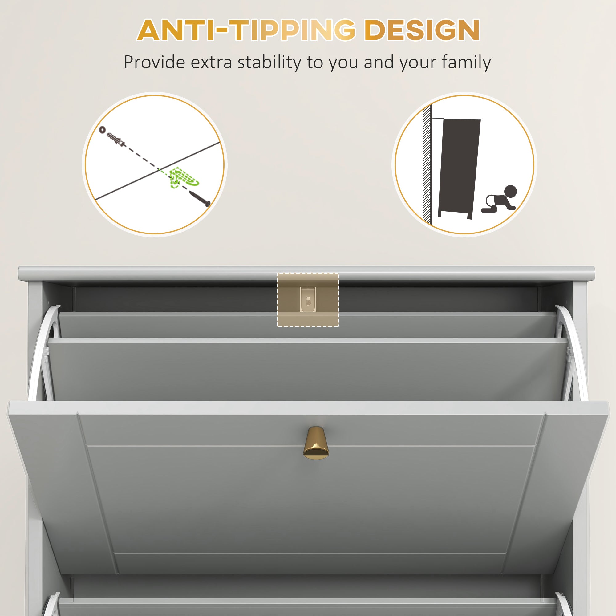 Narrow Shoe Storage with 2 Flip Drawers and Adjustable Shelves Shoe Cabinet Organizer for 12 Pairs of Shoes, White