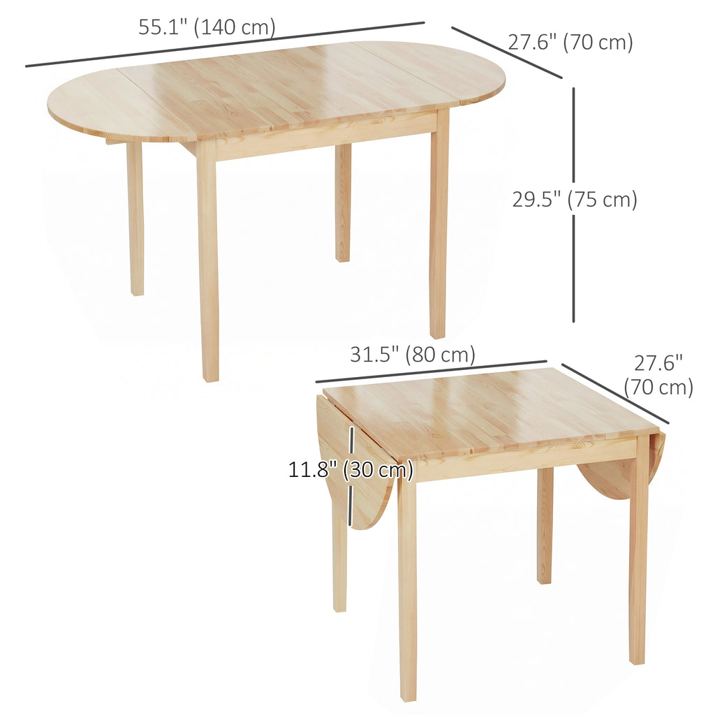 Solid Wood Kitchen Table, Drop Leaf Tables for Small Spaces, Folding Dining Table, Natural