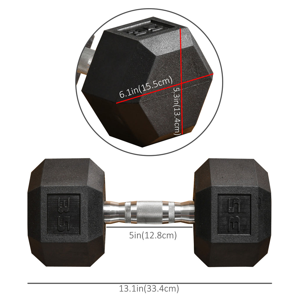 Soozier 35lbs Rubber Hex Dumbbell, Weight Dumbbell Hand Weight Barbell for Body Fitness Training for Home Office Gym, Black