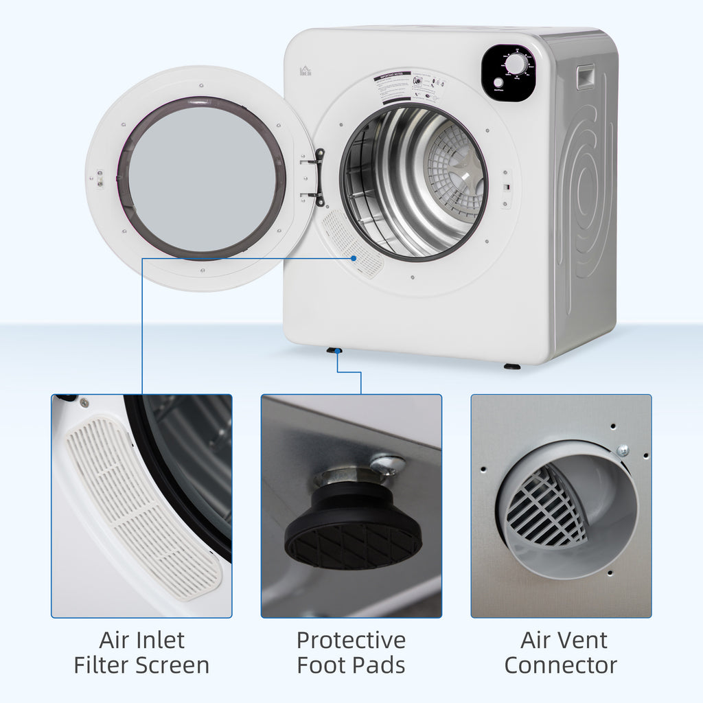 Compact Laundry Dryer Machine, 1300W, 3.22 Cu. Ft. Electric Portable Clothes Dryer with 7 Drying Modes for Apartment or Dorm, White