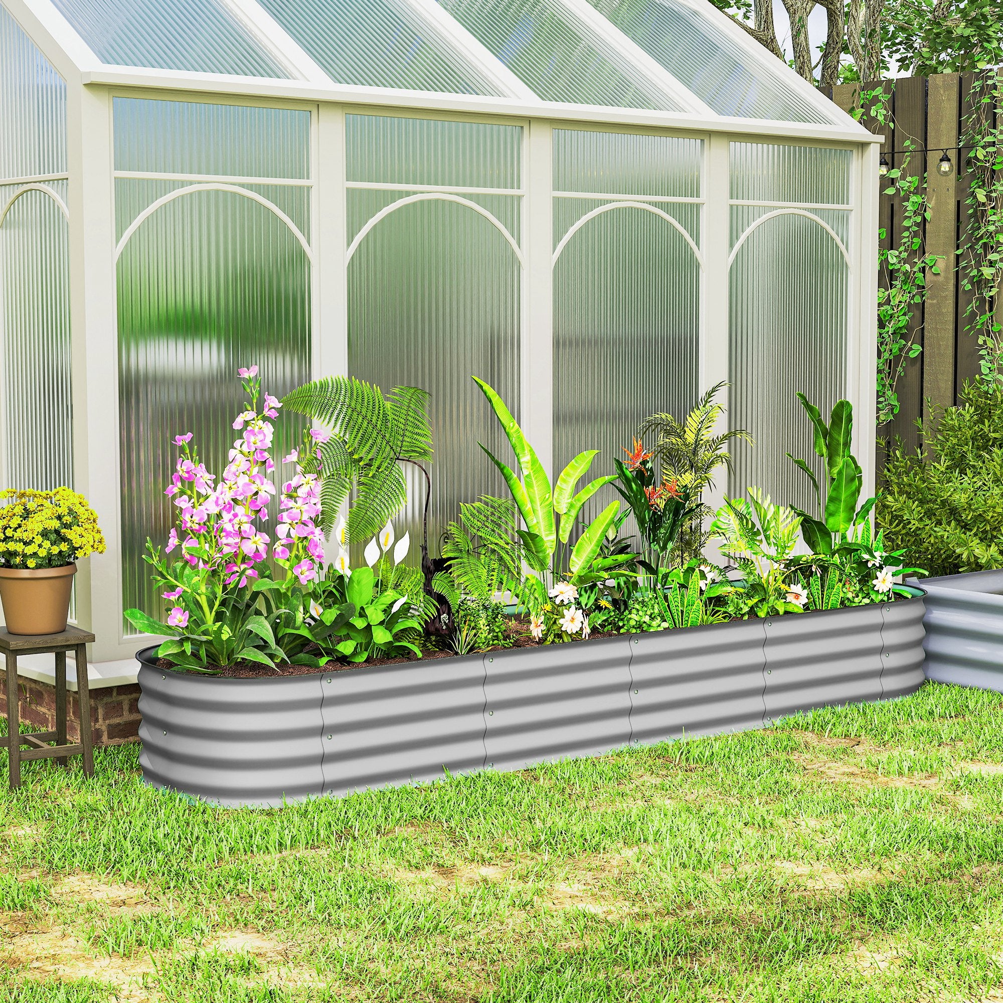 4.9 x 2 x 1ft Galvanized Raised Garden Bed Kit, Metal Planter Box with Safety Edging, Silver