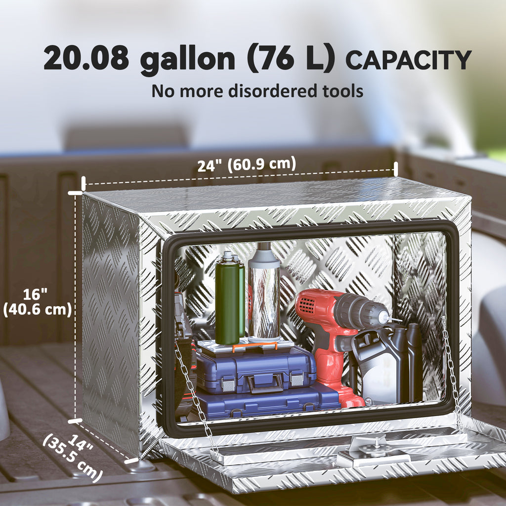 24 Inch Truck Bed Tool Box, Heavy Duty Aluminum Tool Box, Storage Toolbox Chest Organizer with Lock and Keys