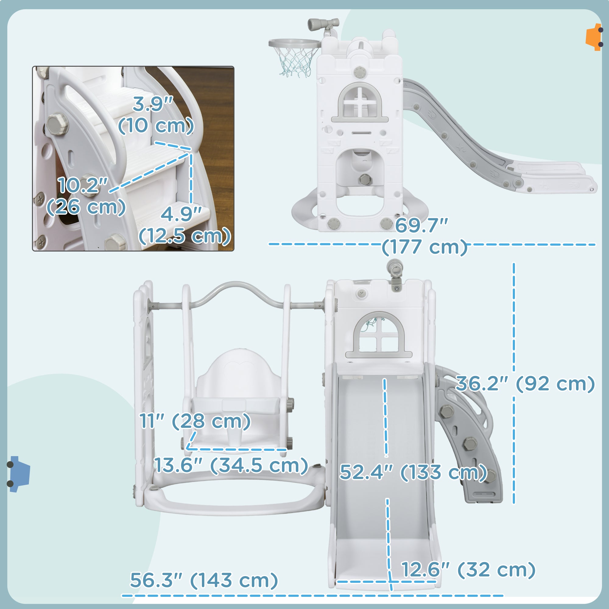 Qaba 6-in-1 ሰራቒን መናወጽን ስብስብ ህጻናት መናወጺ ገዛውቲ ምስ ኩዕሶ ሰኪዔት መውጋእያ፣ መደያይቢ፣ መኽዘን፣ ቴለስኮፕ፣ ሕብሪ ብጫ