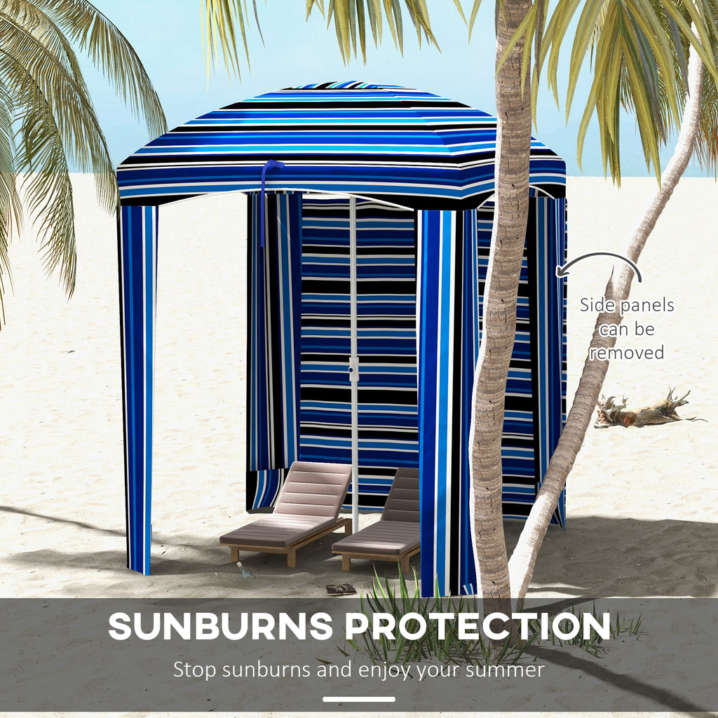 70.1" L x 70.1" W Cabana Umbrella with Walls, Vents, Ruffles, Carry Bag, Beach Umbrella, Blue White Stripe