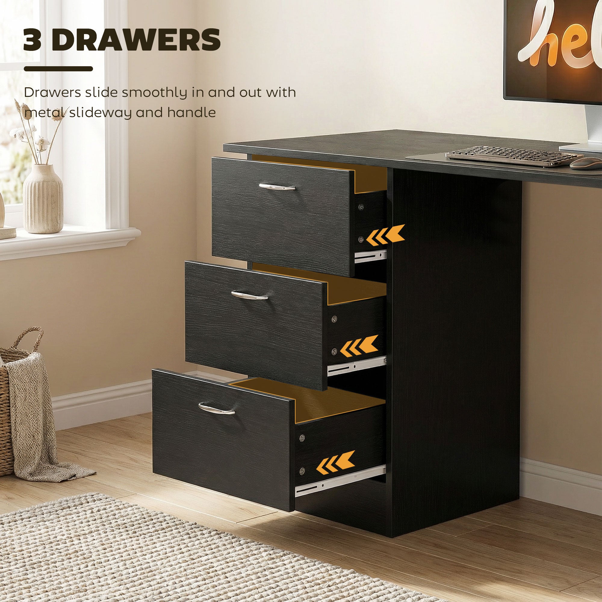 Computer Desk, 47" Writing Table with 3-Tier Shelves and 3 Reversible Drawers for Home Office, Bedroom, White