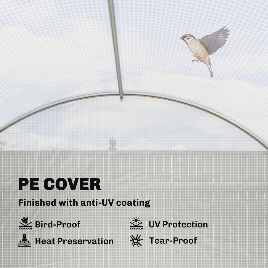 Walk-in Tunnel Greenhouse, Plant Hot House w/ Support Rods, Roll-up Mesh Door, Mesh Windows, 13'x9.8'x6.6', Green