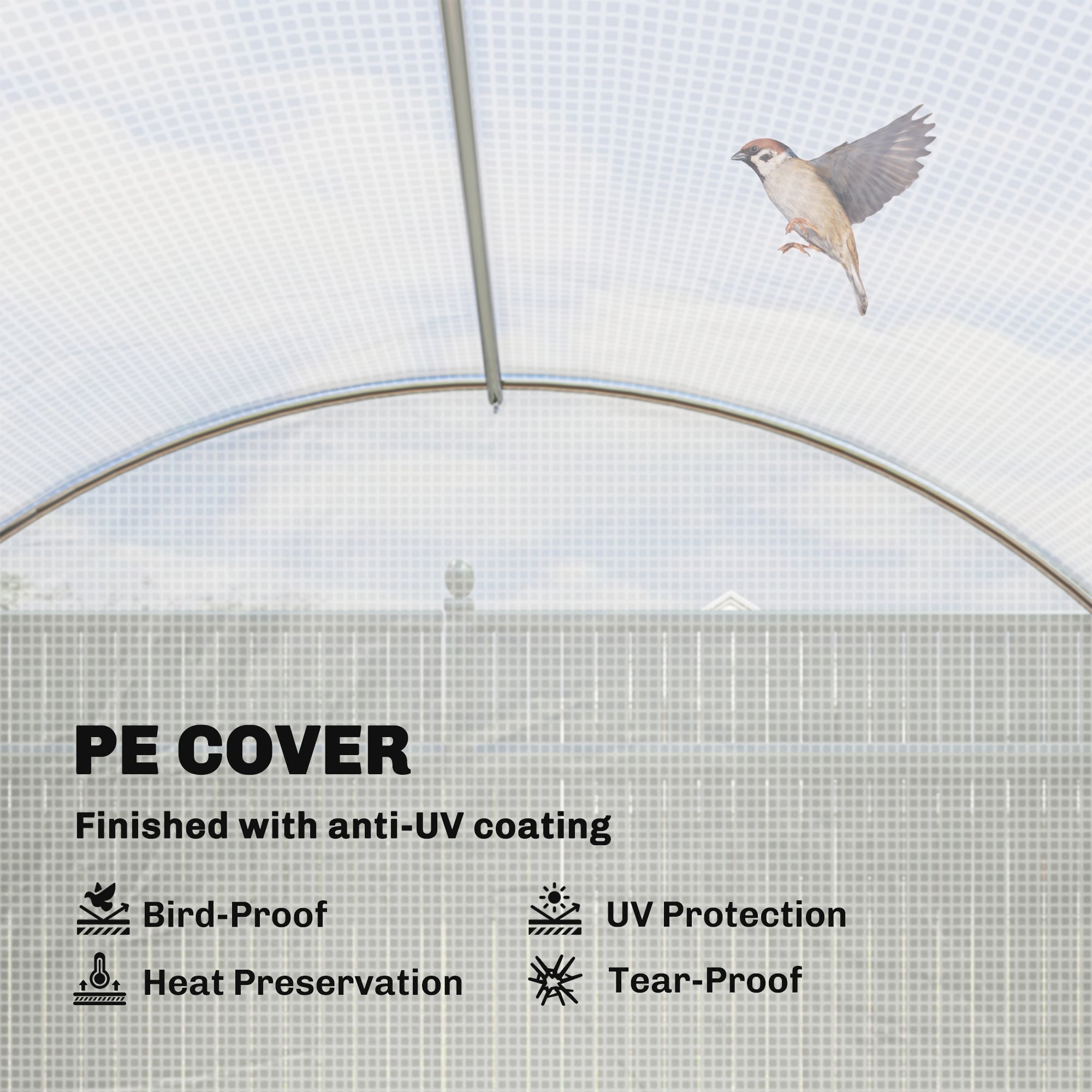 Walk-in Tunnel Greenhouse, Plant Hot House w/ Support Rods, Roll-up Mesh Door, Mesh Windows, 13'x9.8'x6.6', Green