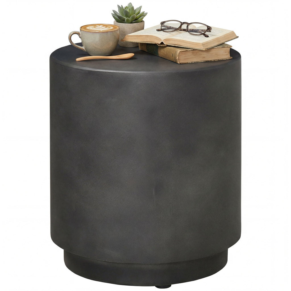 Terrazzo Finish Side Table, 17" Round End Table for Indoor and Outdoor, Charcoal Grey