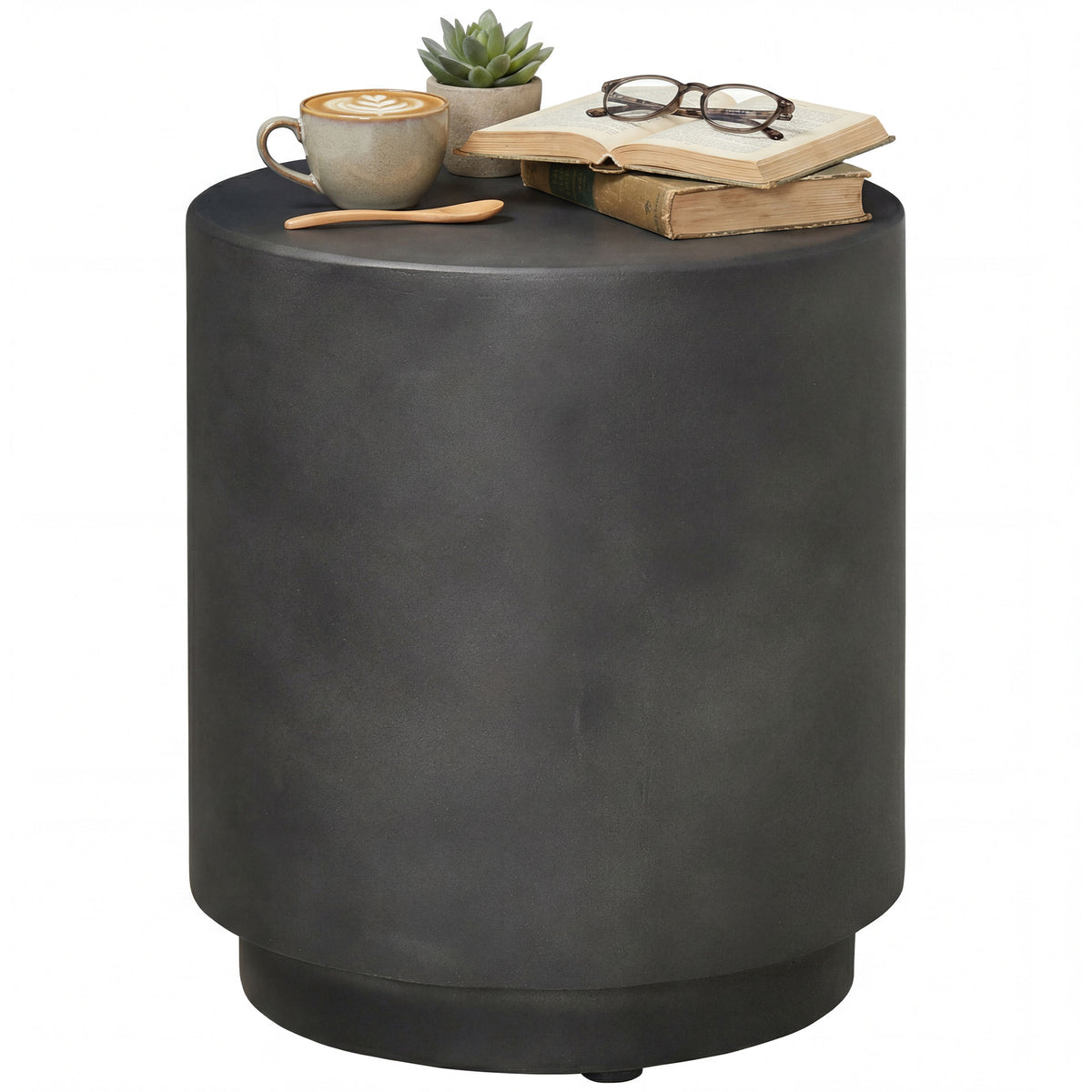 Terrazzo Finish Side Table, 17" Round End Table for Indoor and Outdoor, Charcoal Grey