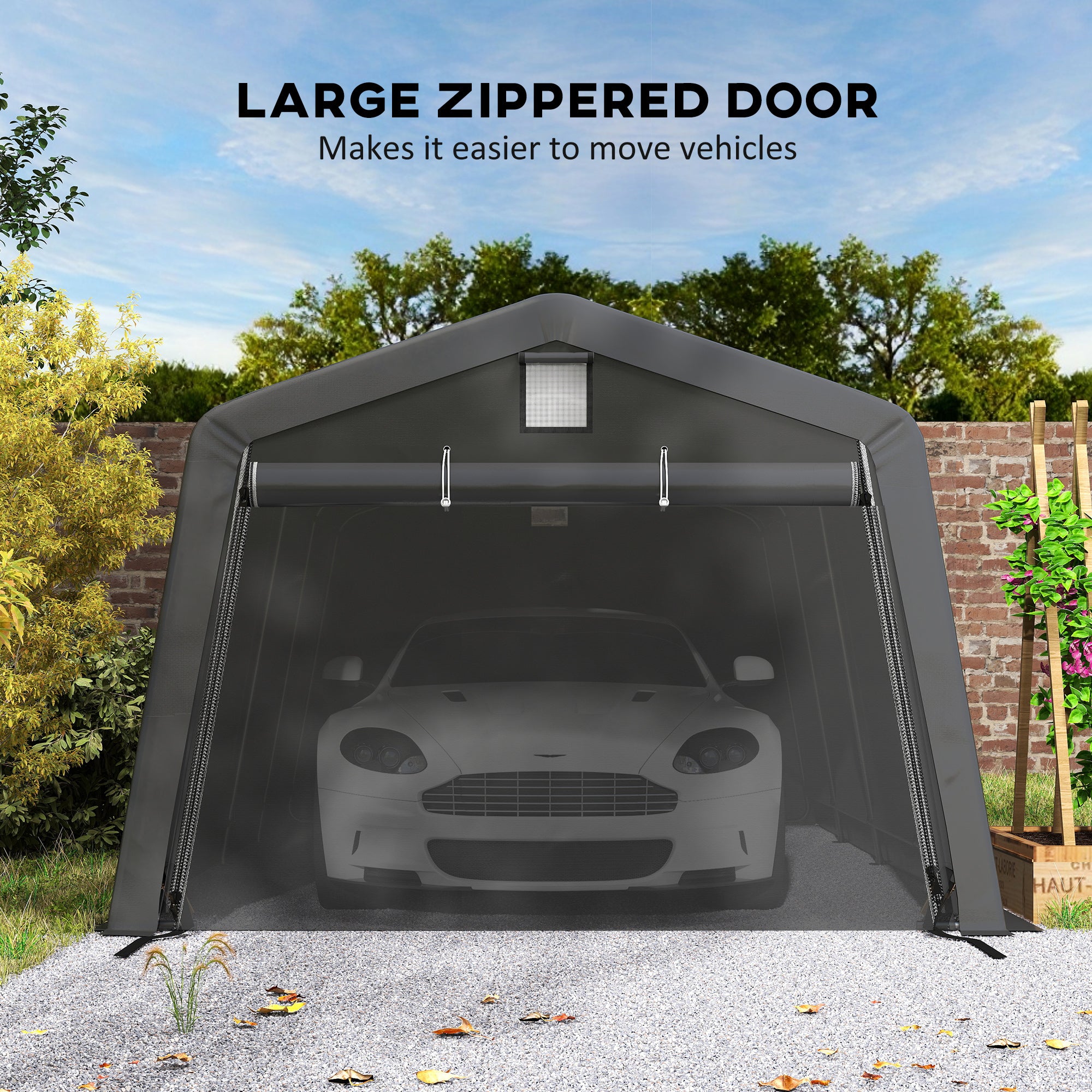 11' x 20' ተንቀሳቓሲ ጋራዥ፣ ብርዕ ዕሽጊ መኪና መከላኸሊ ሽፋን ምስ ኣየር መንፋሕ መስኮታትን ዓቢ ሮል-ኣፕ ደገን፣ ጸሊም ግራጫ