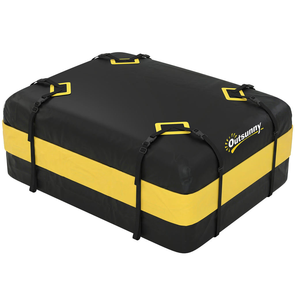 Rooftop Cargo Carrier, 15 Cubic Feet Waterproof Soft-Shell Car Roof Storage Bag with Door Hooks, Anti-Slip Mat