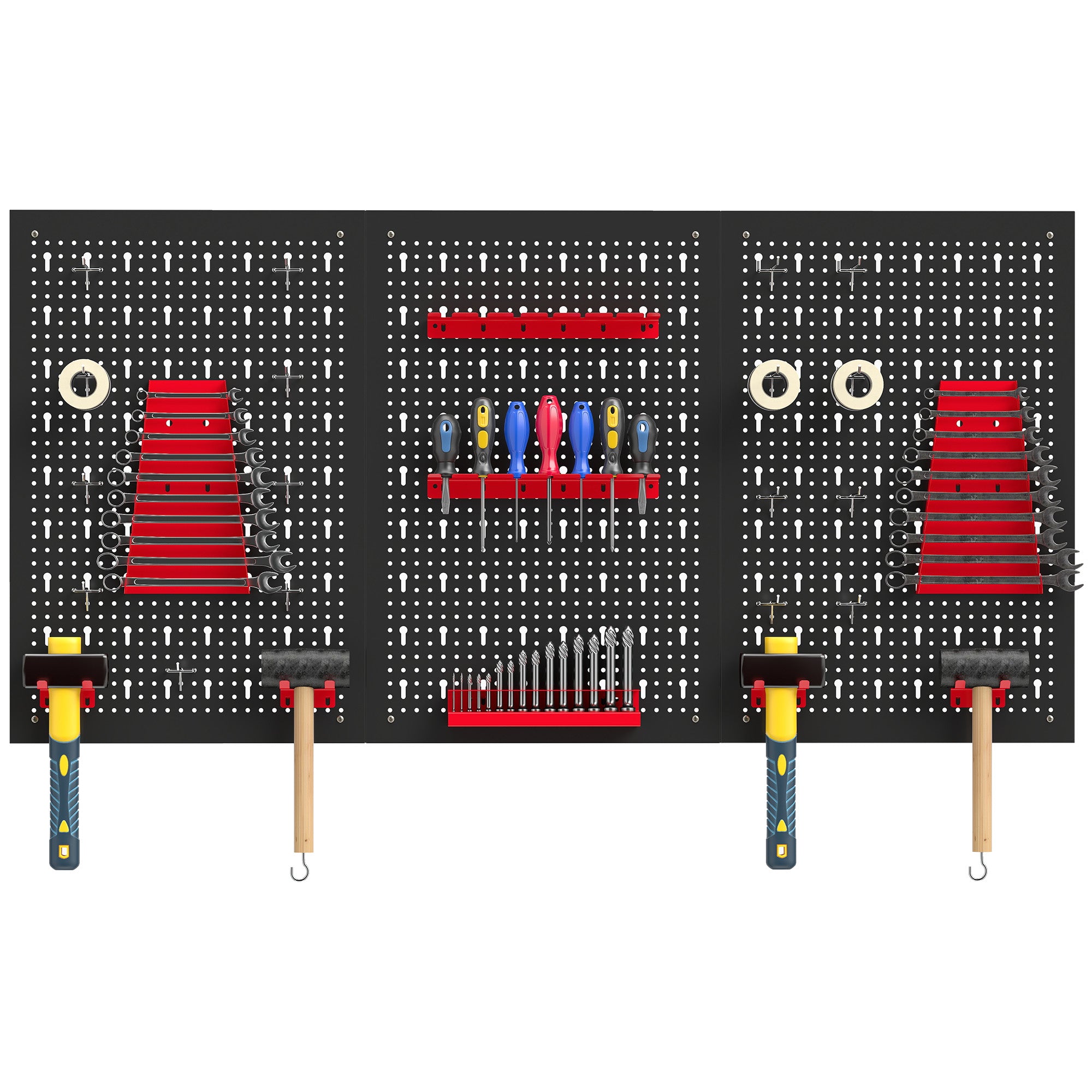 28 Piece Metal Peg Board with Accessories, Shelf Tool Organizer, Black and Red