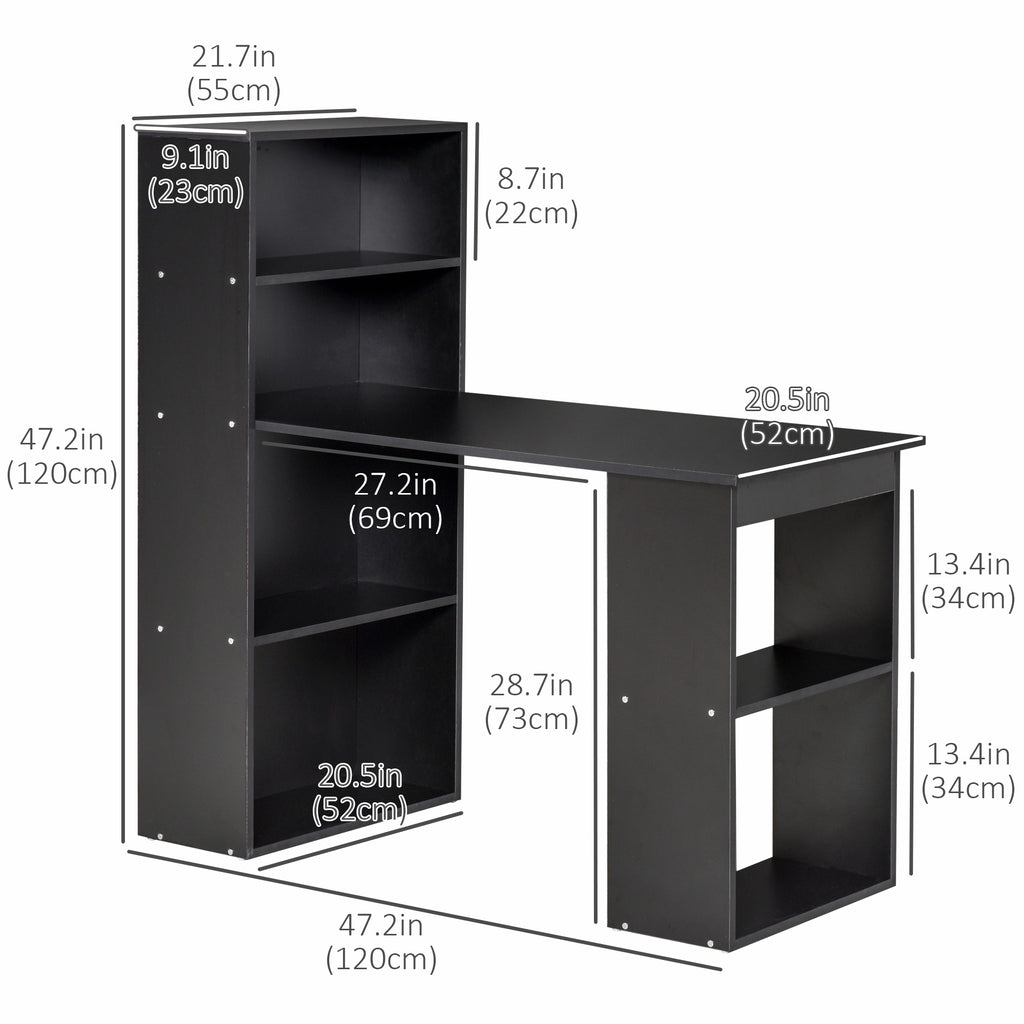 Modern Computer Desk with Storage Shelves, 47" Writing Table Workstation with Bookshelf for Home Office, White