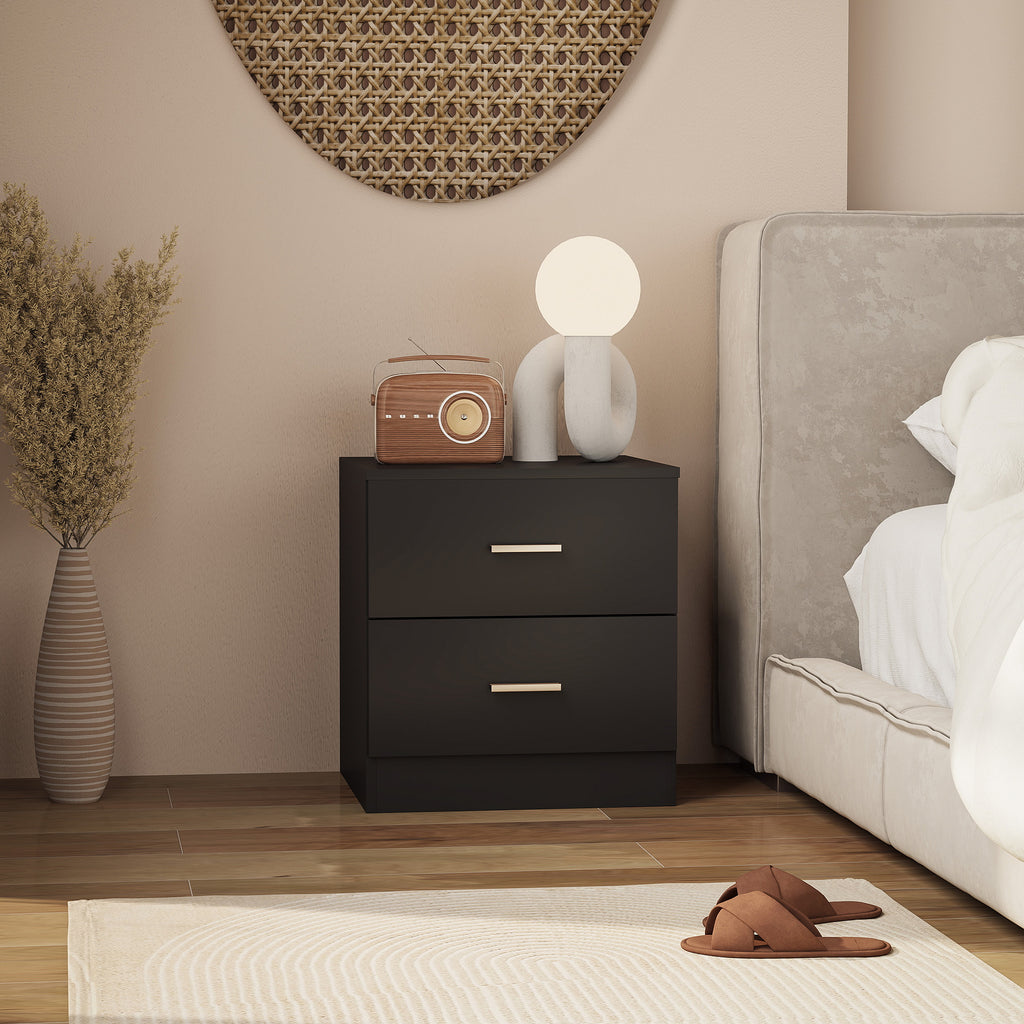 Bedside Table with 2 Drawers, Modern Nightstand for Bedroom, White