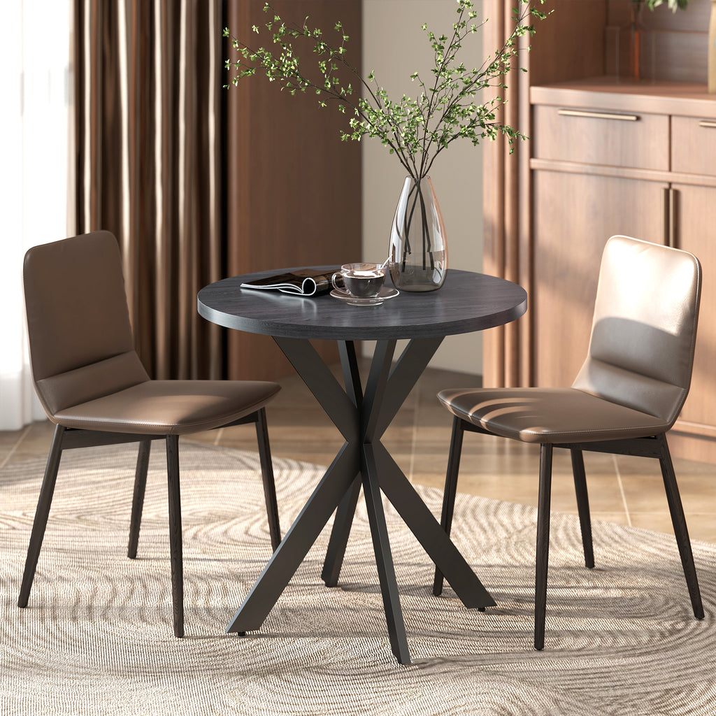 29" Dining Table, Contemporary Round Kitchen Table with Steel Legs, Brown