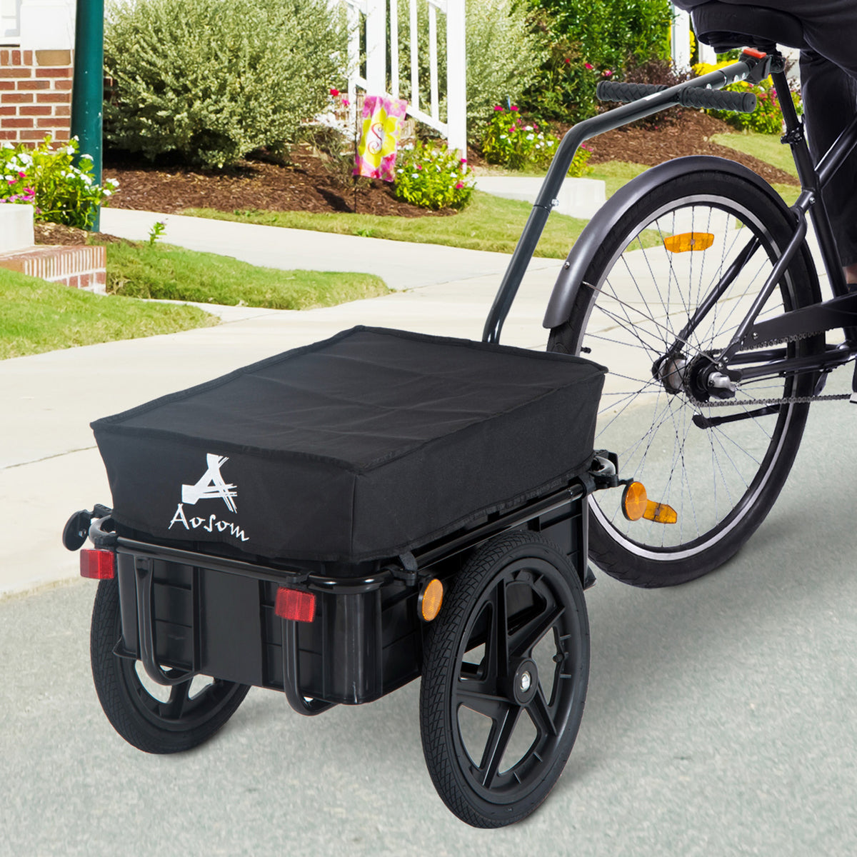 Aosom Multi-Functional Bike Trailer Steel Large Bike Luggage Cart Carrier Black