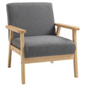 Minimalistic Accent Chairs Wood Frame w/ Thick Linen Cushions Wide Seat Armchair for Bedroom Office, Grey