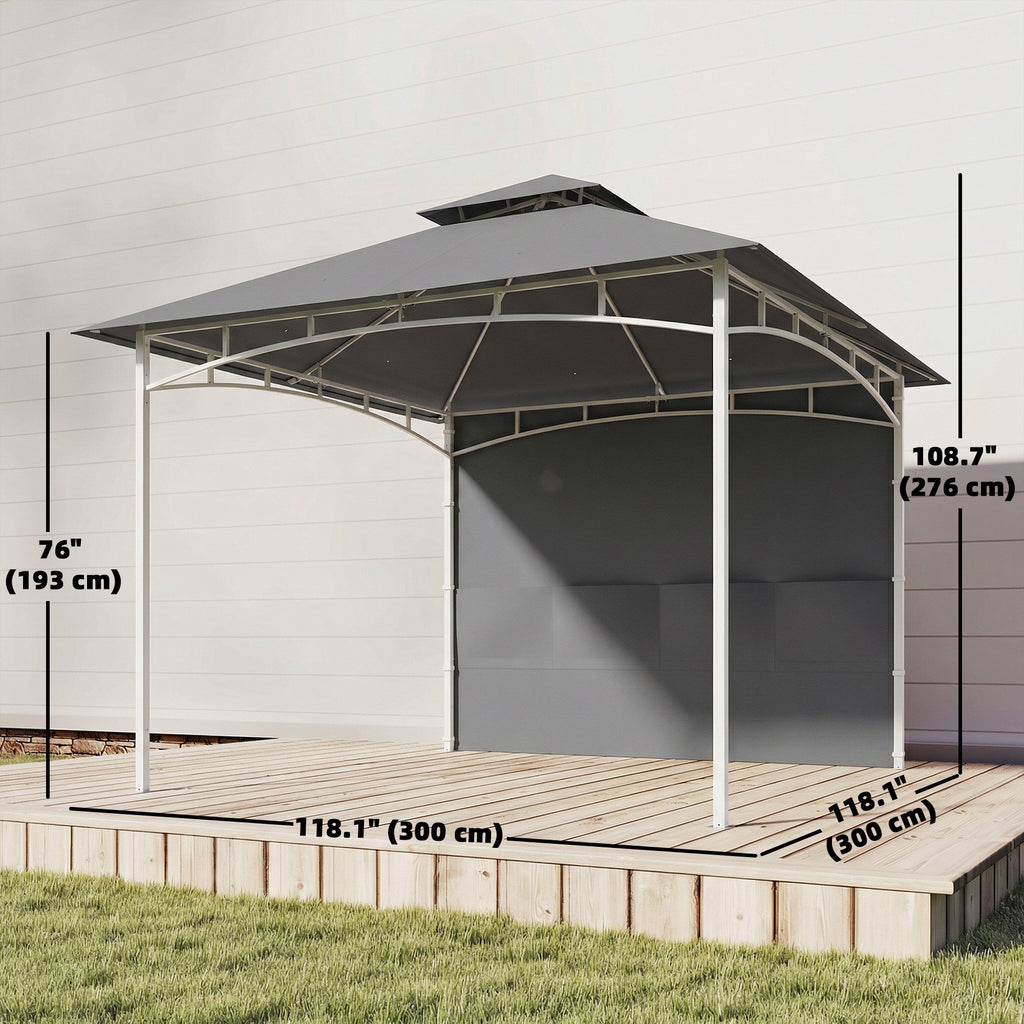 10' x 10' Patio Gazebo, Double Roof Outdoor Gazebo Canopy Shelter with Storage, Hook, Metal Frame, Dark Grey