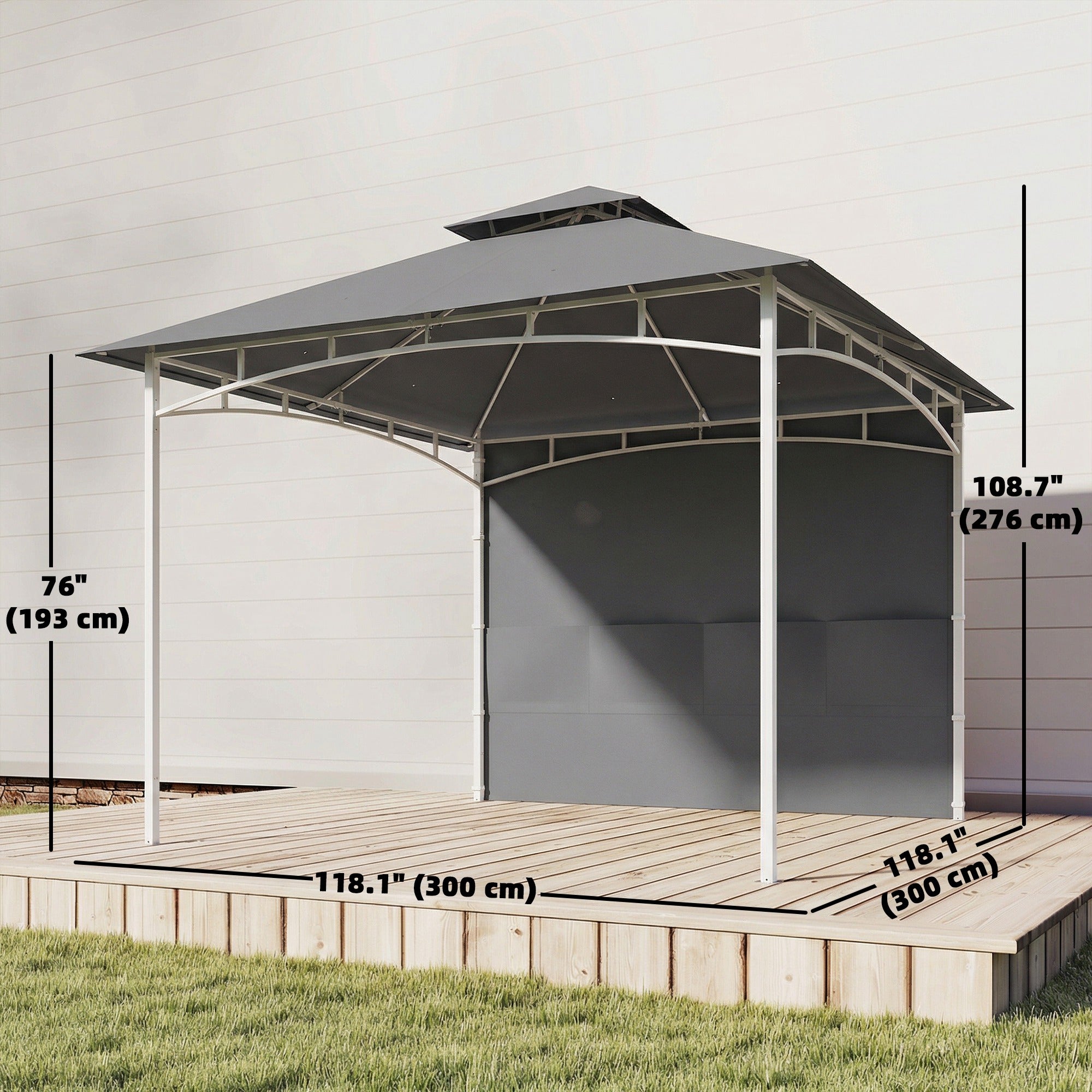 10' x 10' Patio Gazebo, Double Roof Outdoor Gazebo Canopy Shelter with Storage, Hook, Metal Frame, Dark Grey