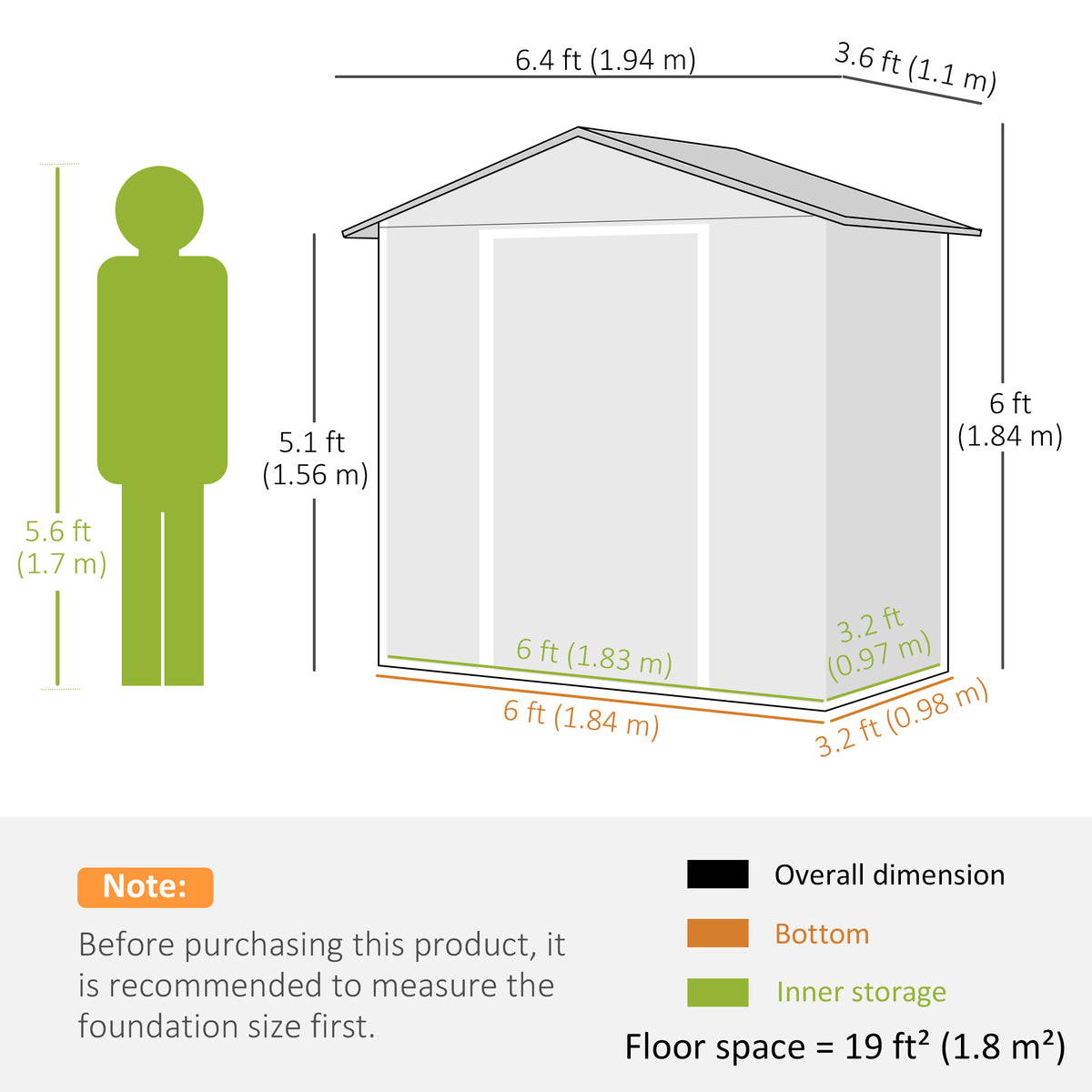 6.5x3.5ft Metal Garden Storage Shed for Outdoor Tool Storage with Double Sliding Doors and Vents, Green