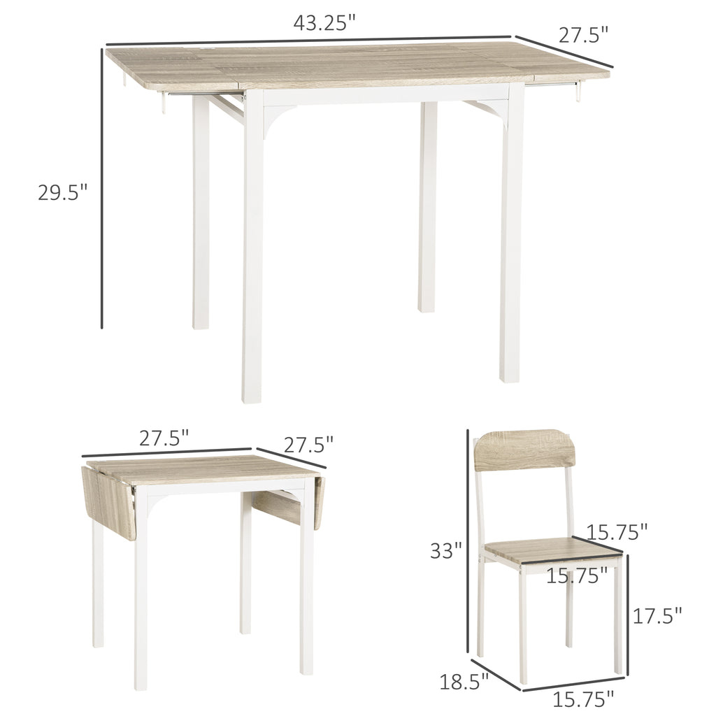 Foldable Dining Table Set for 2, Drop-Leaf Kitchen Table with 2 Chairs for Apartments, Studios, Natural Drop-leaf Dining Table Set Includes 2 Chairs