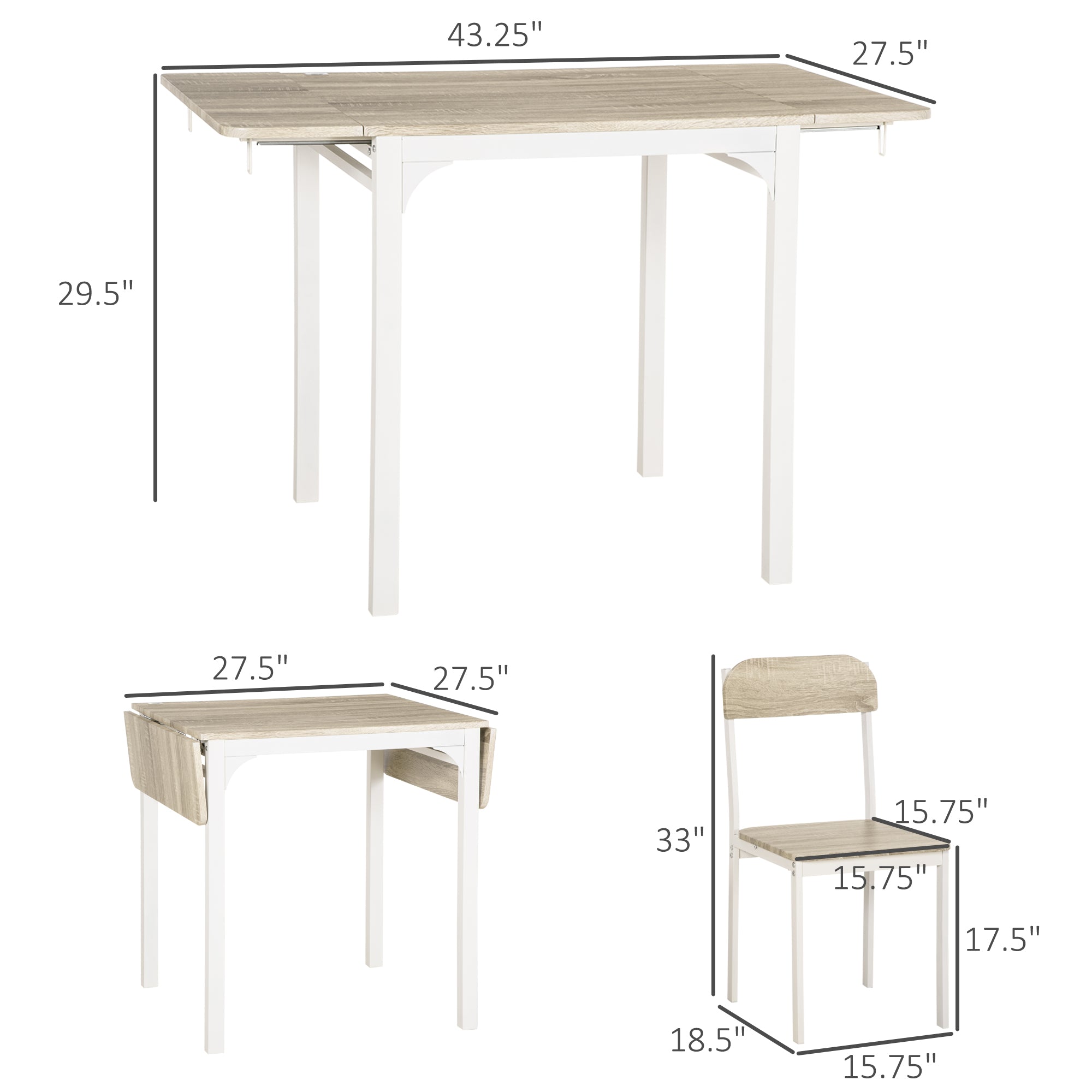 Foldable Dining Table Set for 2, Drop-Leaf Kitchen Table with 2 Chairs for Apartments, Studios, Natural Drop-leaf Dining Table Set Includes 2 Chairs