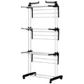 Foldable Clothes Drying Rack, 4-Tier Steel Laundry Rack for Drying Clothes with 2 Side Wings and 4 Castors, Indoor and Outdoor Use, Black