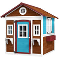 Wooden Playhouse for Kids Outdoor with Door, Windows, Planter Pots and Boxes for Toddlers 3-8 Years, Dark Brown