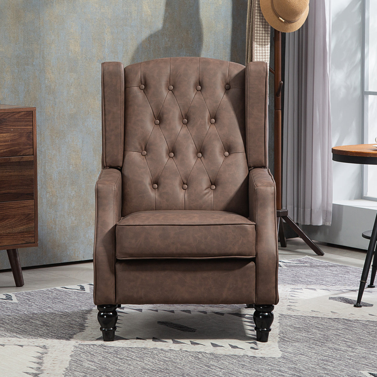 Single Person Sofa Small Cozy Comfortable Modern Faux Leather Thick Padding Living Room Bedroom Home Office Brown