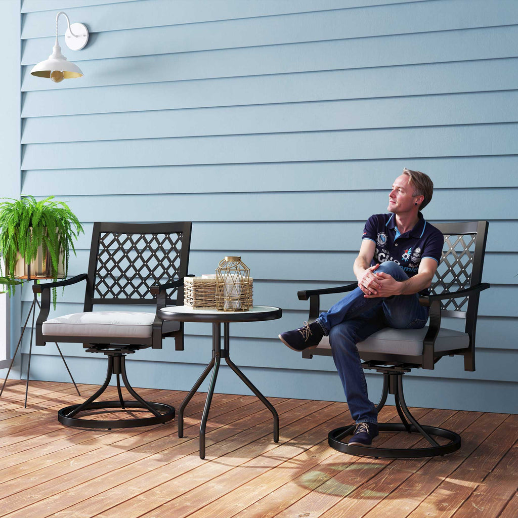 Outdoor Patio Chairs Set of 2, Metal Swivel Rocker Chairs with Cushion and Armrests for Backyard, Garden, Patio