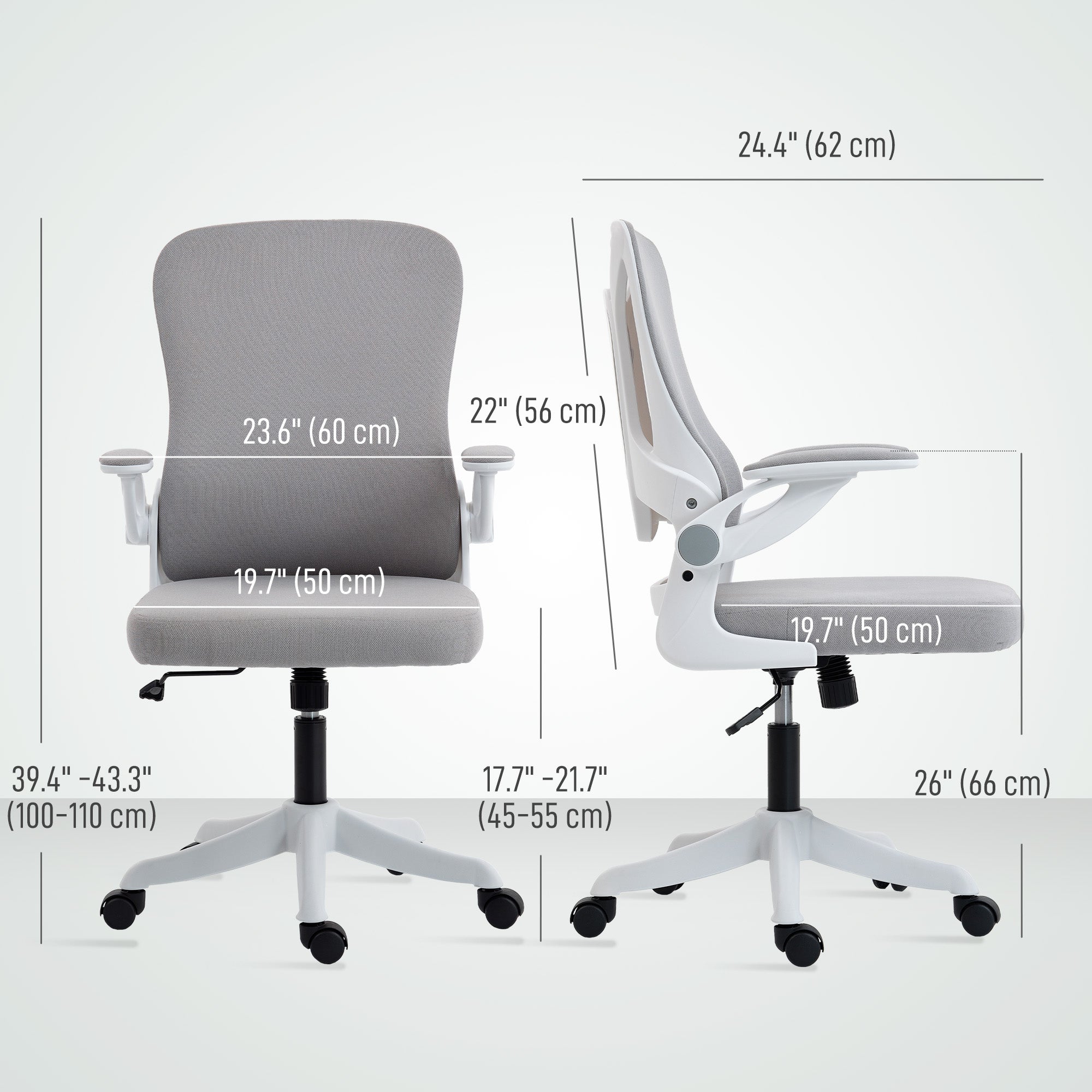 Ergonomic Office Chair, Swivel Desk Chair with Adjustable Lumbar Support and Height, Flip-up Armrests, Wheels, Grey